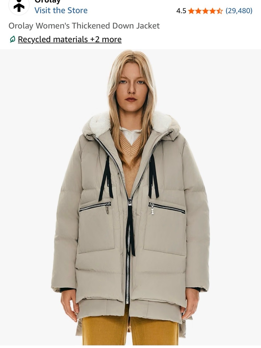 OLAY Women's Puffer Coat with Faux-Fur Hood - Beige